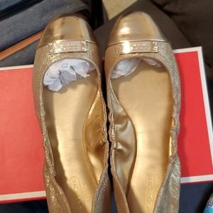 Coach gold captoe sparkle glitter flats